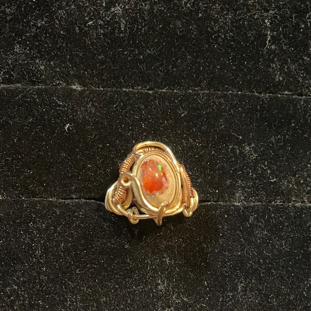 Wire wrapped fire opal ring